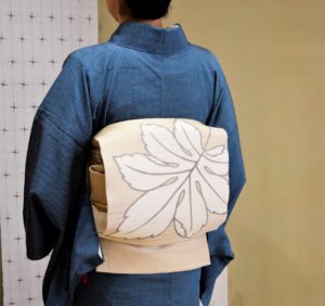 夏帯　ヤツデ　単衣　塩沢御召